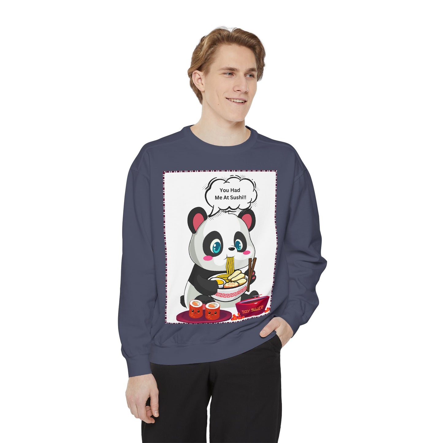 Sushi Lovers- Cute Panda Sushi Sweatshirt - Unisex Garment-Dyed Sweatshirt for Sushi Lovers