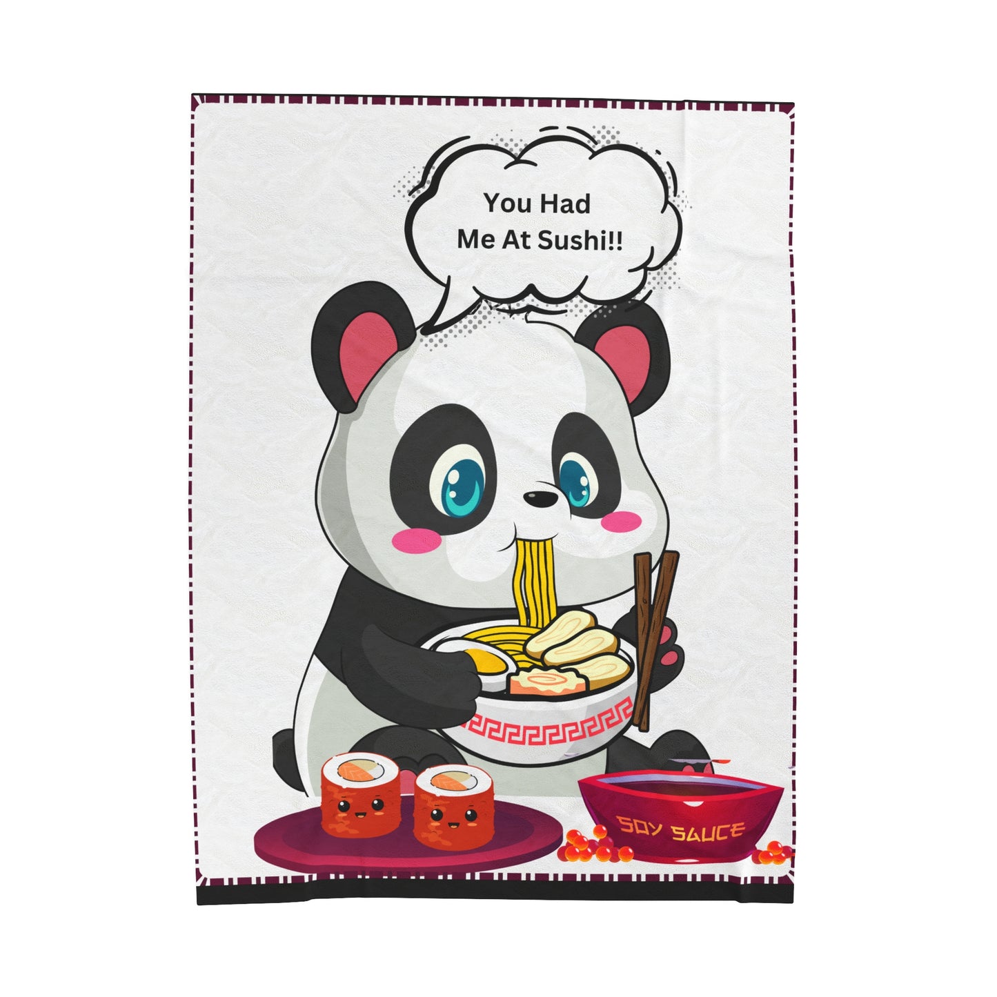 Sushi Lover Cute Panda Plush Blanket - 'You Had Me At Sushi' Design