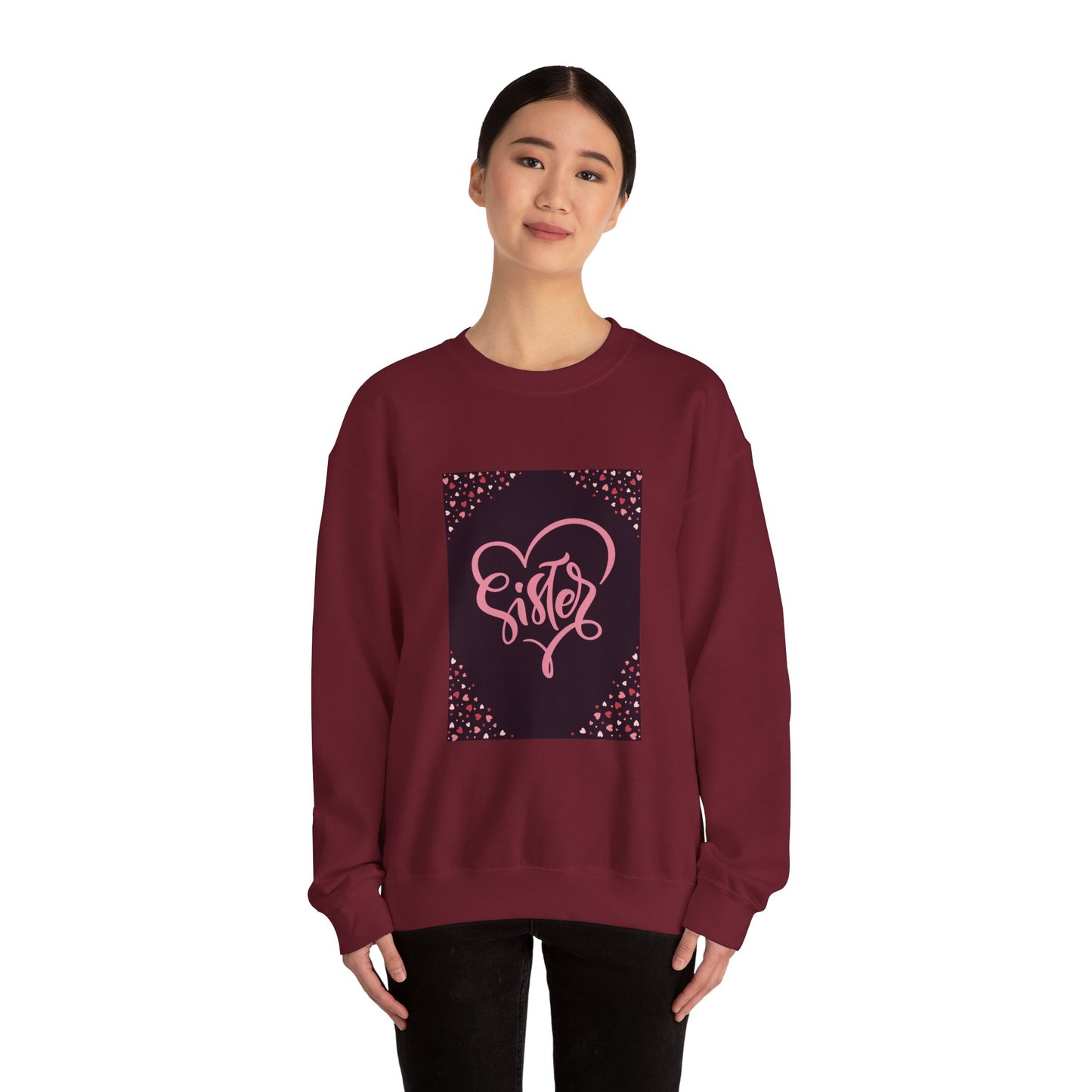 Sister Love Heart Crewneck Sweatshirt - Cozy Gift for Siblings