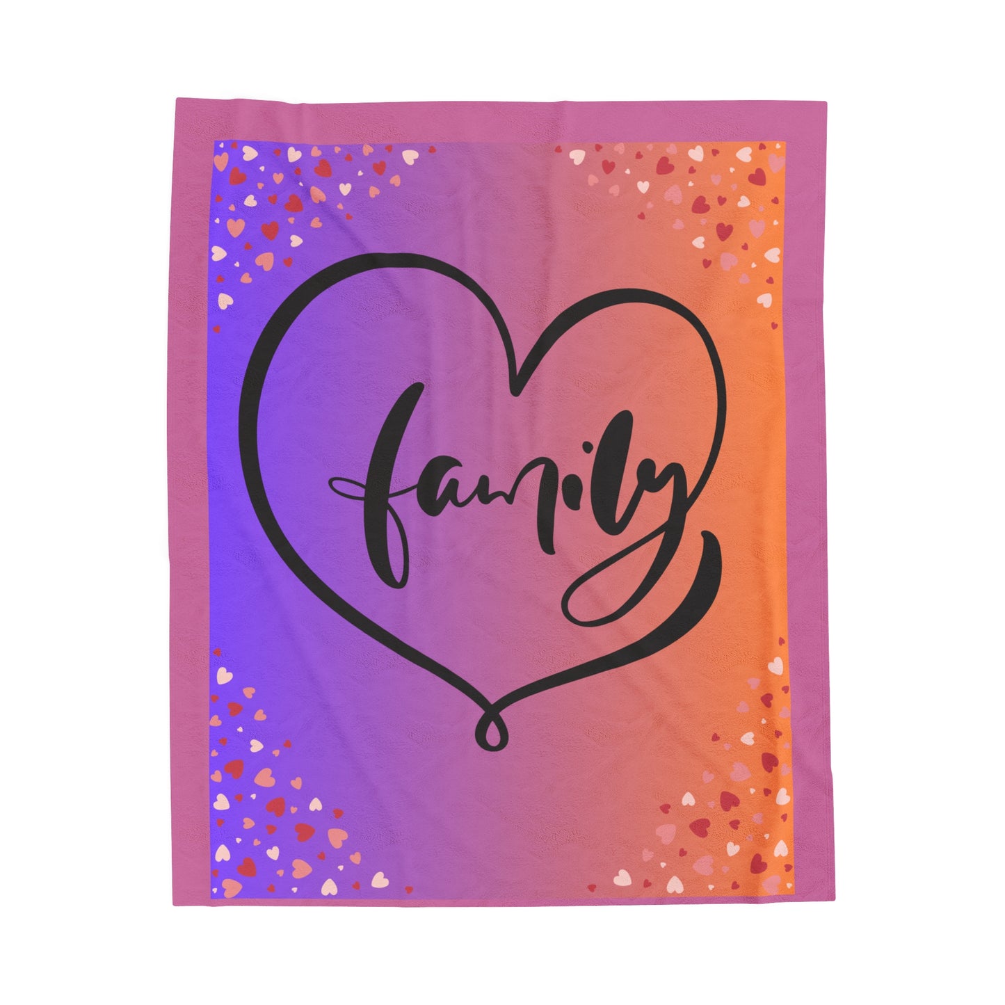Family Love Velveteen Plush Blanket - Cozy Gradient Heart Design