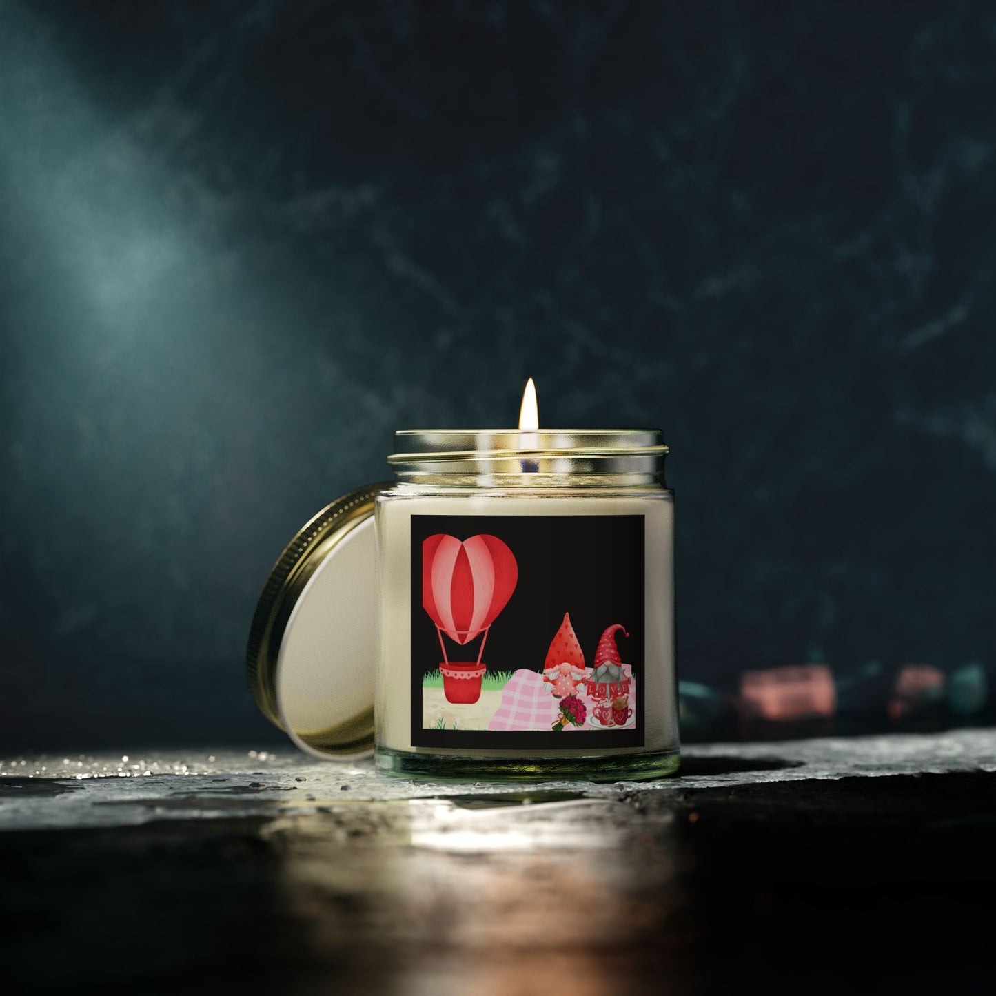 Love is in the Air Valentines Day -Scented Candle - Coconut Apricot Wax with Hot Air Balloon Design - Perfect for Cozy Evenings & Gifts