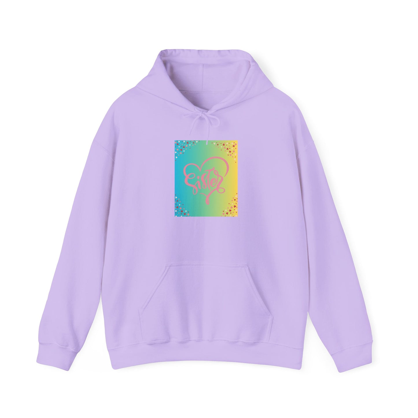 Colorful Heart Sister Love Graphic Unisex Hooded Sweatshirt - Perfect for Spring Celebrations