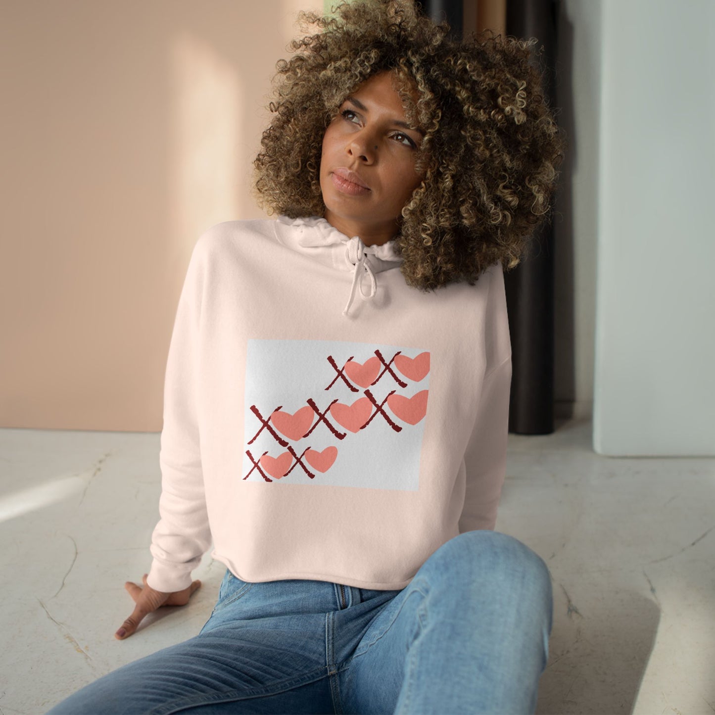 X And Hearts Chic Crop Hoodie with Heart Design - Perfect for Casual Outings & Gifts