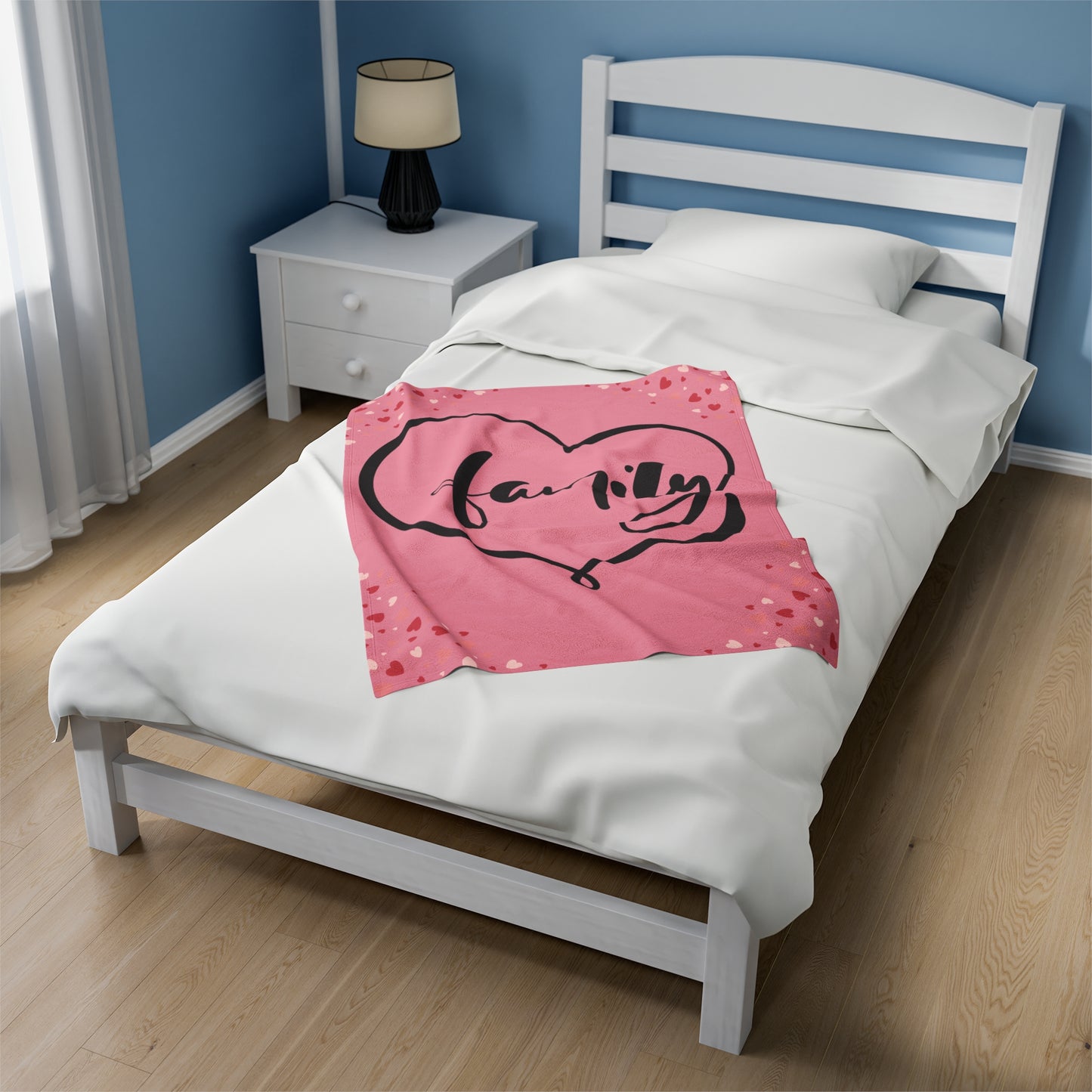 Family Love Cozy Velveteen Plush Blanket - Heart Design