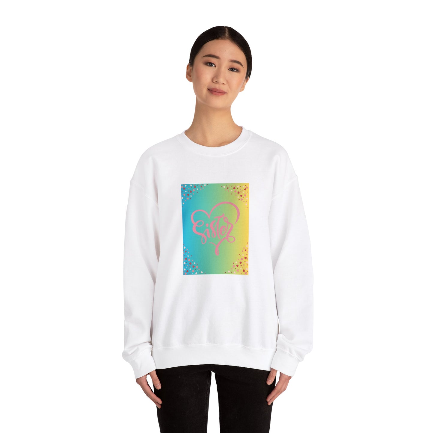 Sister Love Crewneck Sweatshirt - Colorful Heart Design