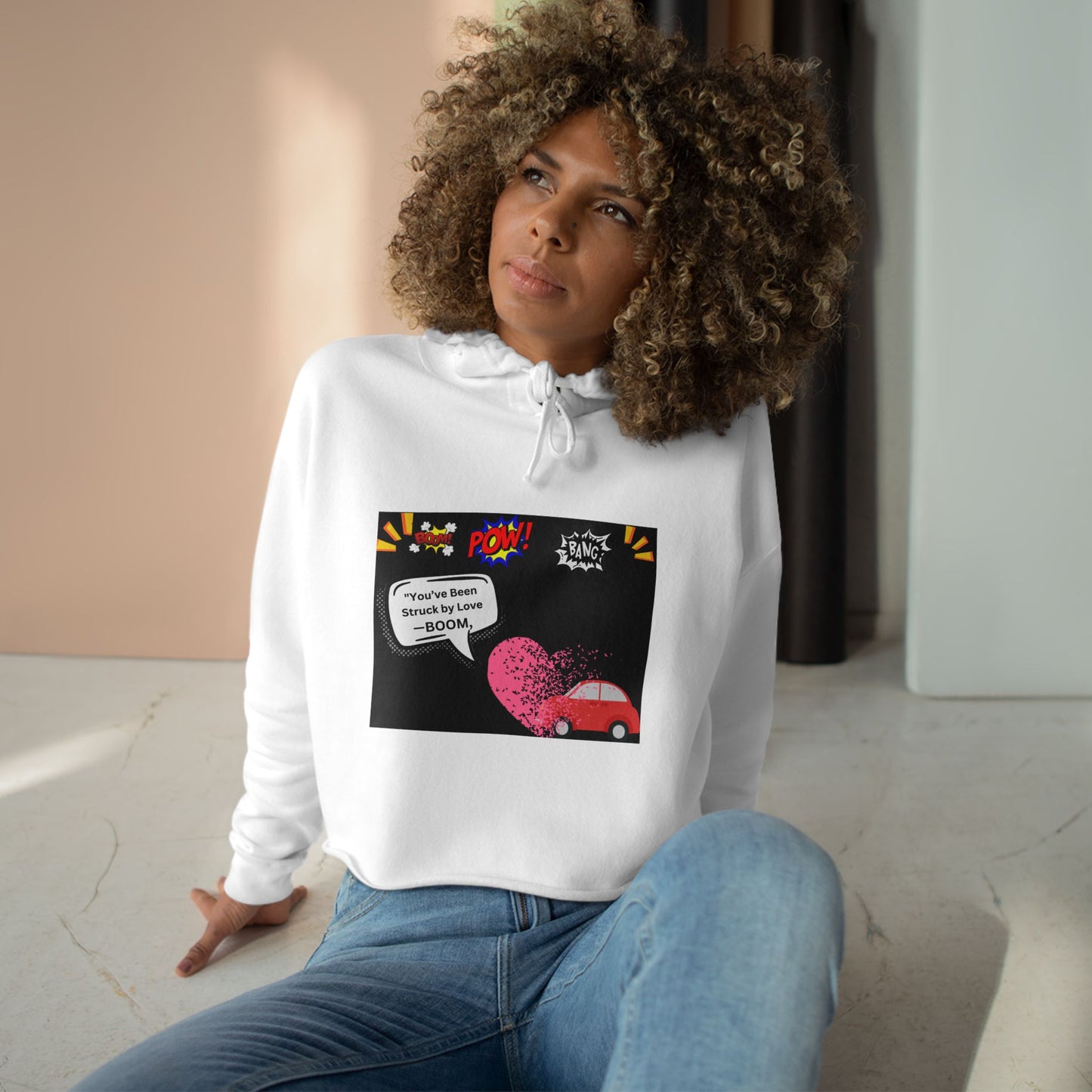 You been Struck by Love-Fun Pop Art Crop Hoodie - Cute Heart Car Design