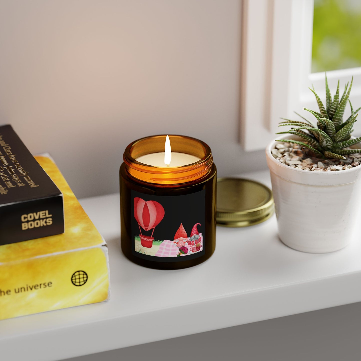 Love is in the Air Valentines Day -Scented Candle - Coconut Apricot Wax with Hot Air Balloon Design - Perfect for Cozy Evenings & Gifts