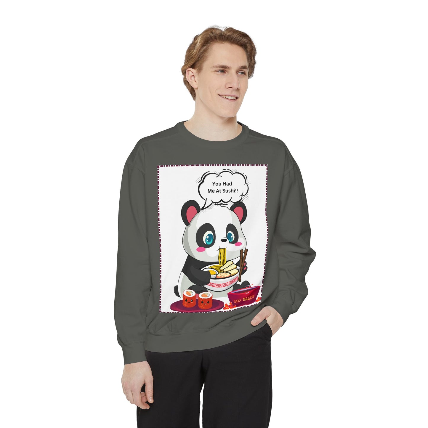 Sushi Lovers- Cute Panda Sushi Sweatshirt - Unisex Garment-Dyed Sweatshirt for Sushi Lovers