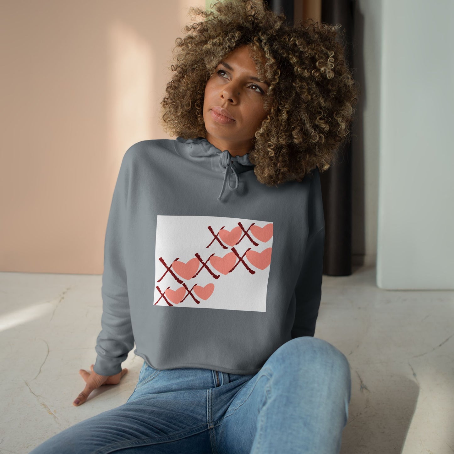 X And Hearts Chic Crop Hoodie with Heart Design - Perfect for Casual Outings & Gifts