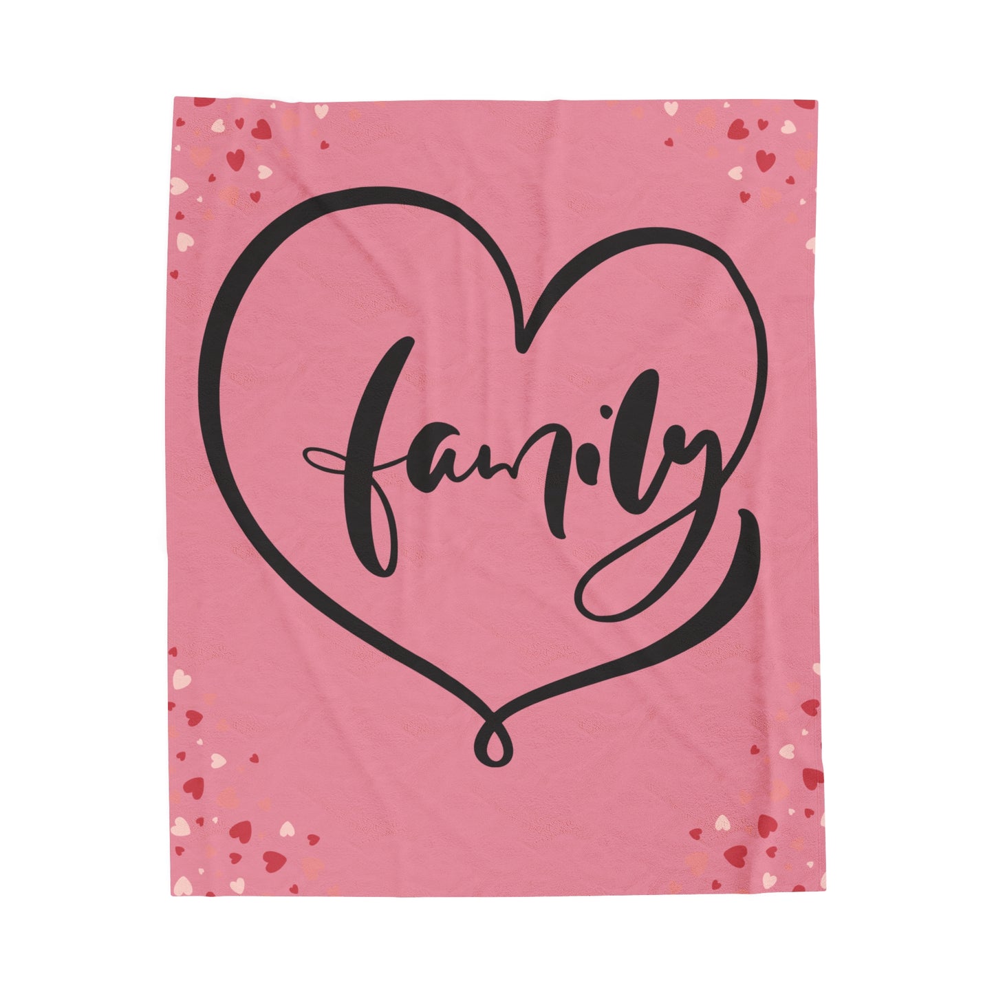 Family Love Cozy Velveteen Plush Blanket - Heart Design
