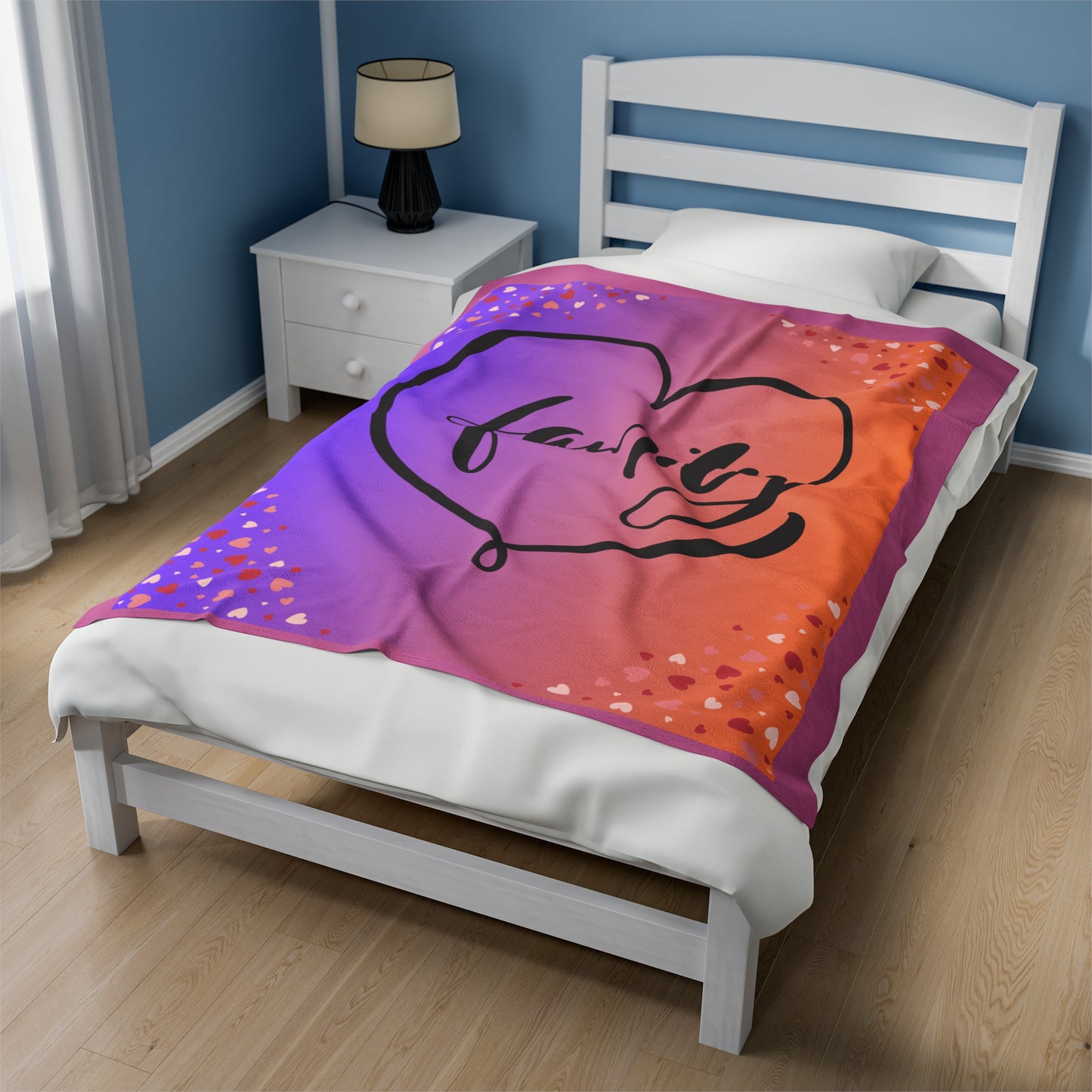 Family Love Velveteen Plush Blanket - Cozy Gradient Heart Design