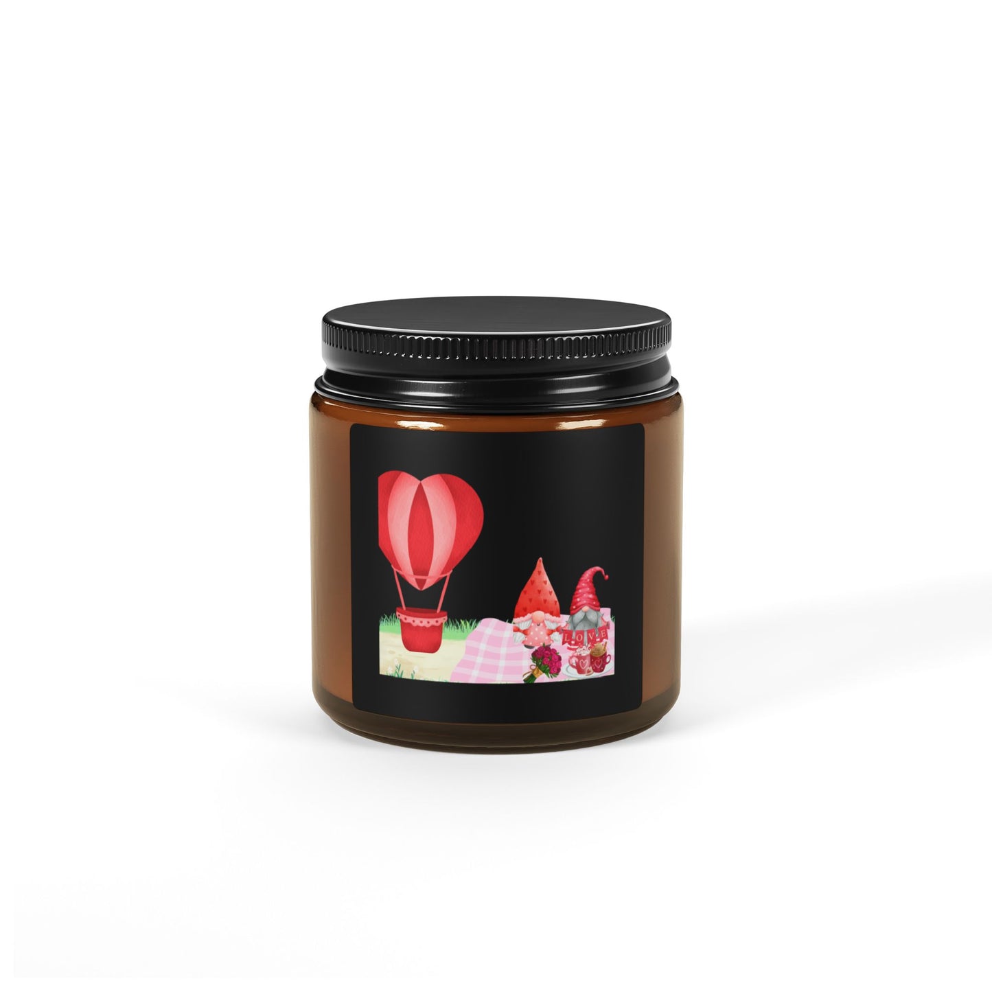 Love is in the Air Valentines Day -Whimsical Hot Air Balloon Scented Soy Candle - Multi-Size Amber Jar