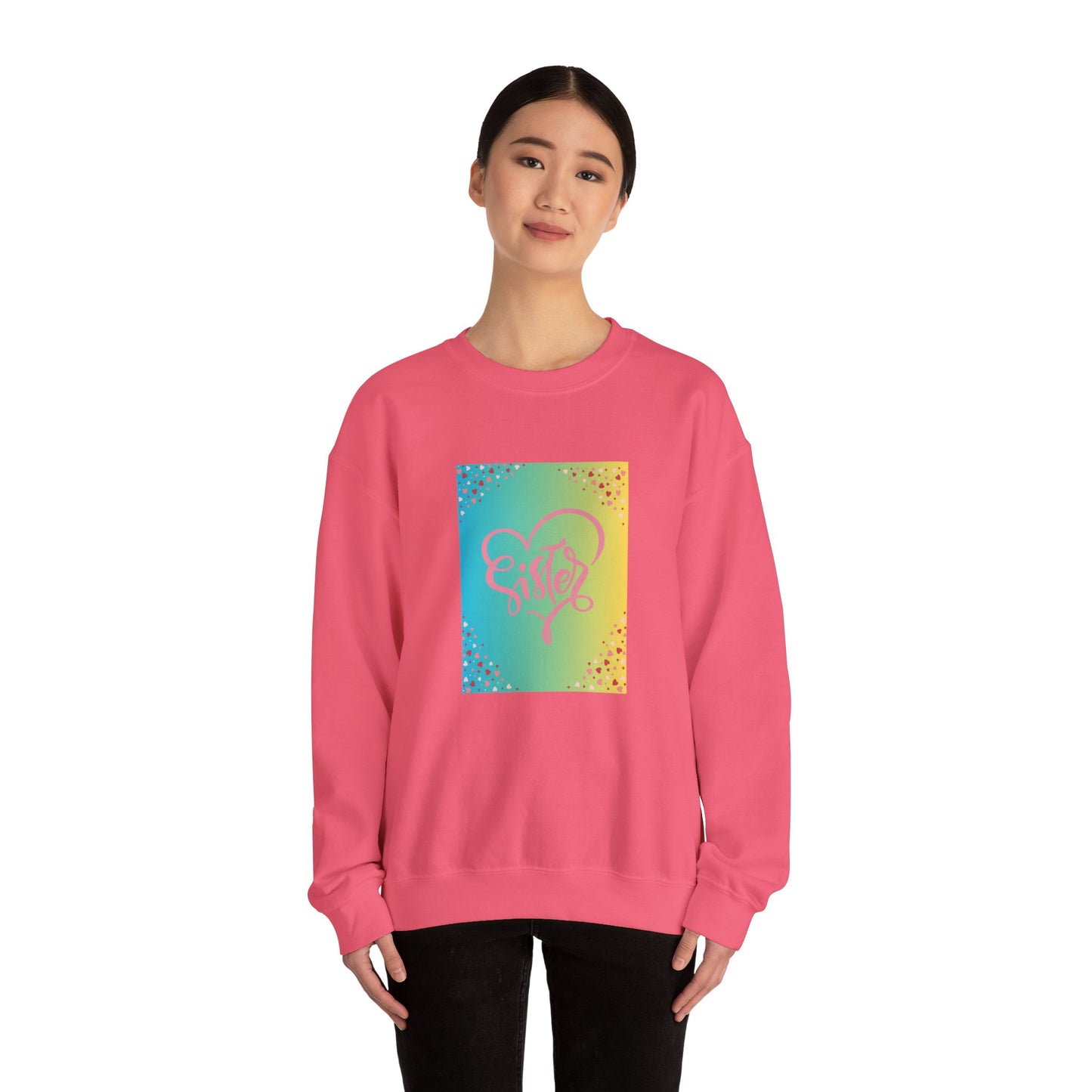 Sister Love Crewneck Sweatshirt - Colorful Heart Design