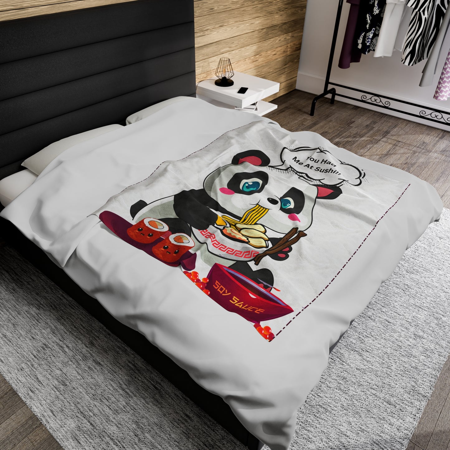 Sushi Lover Cute Panda Plush Blanket - 'You Had Me At Sushi' Design
