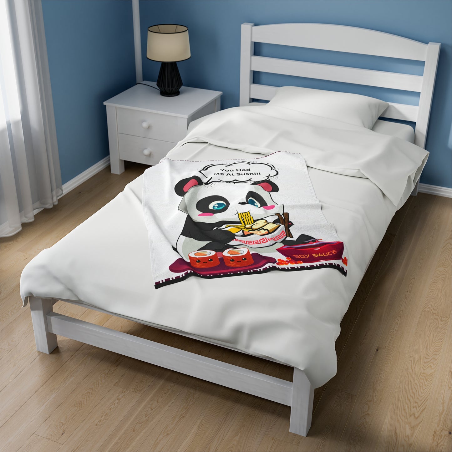 Sushi Lover Cute Panda Plush Blanket - 'You Had Me At Sushi' Design