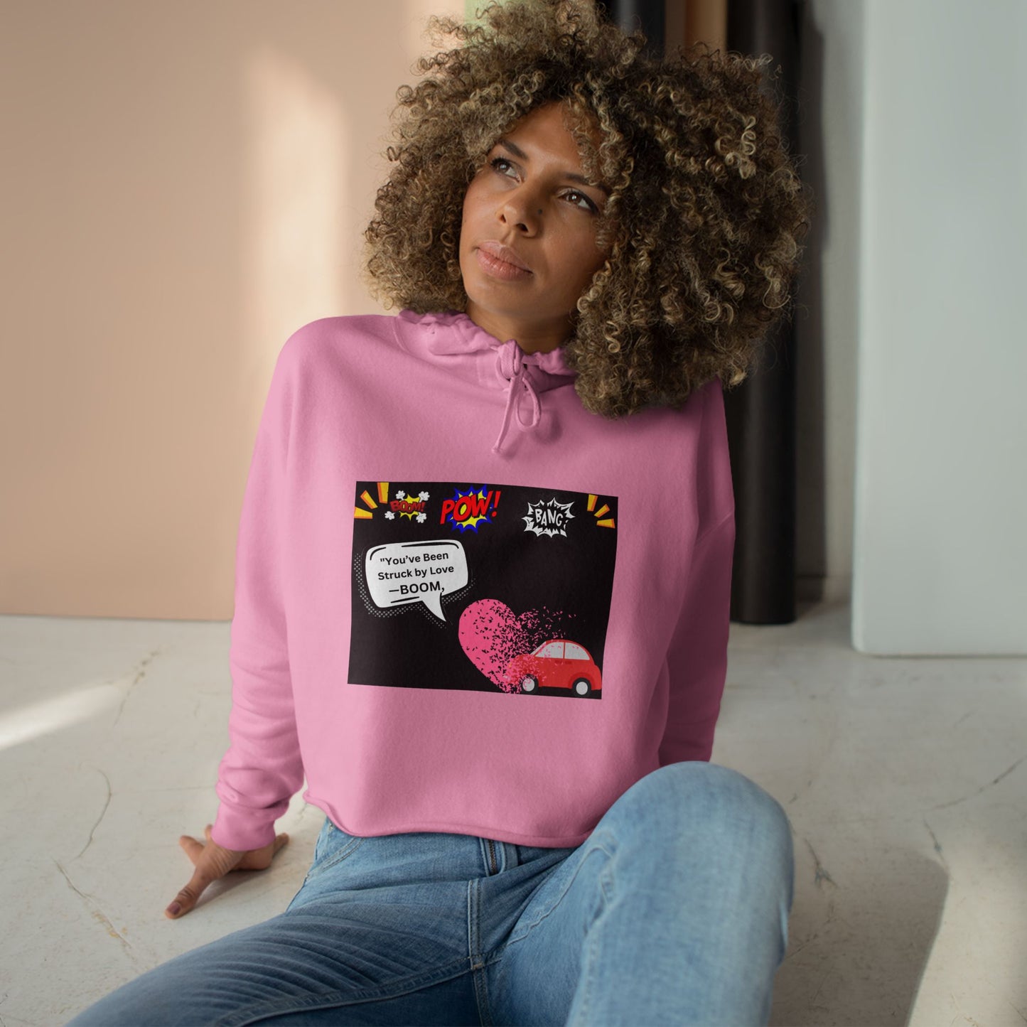 You been Struck by Love-Fun Pop Art Crop Hoodie - Cute Heart Car Design
