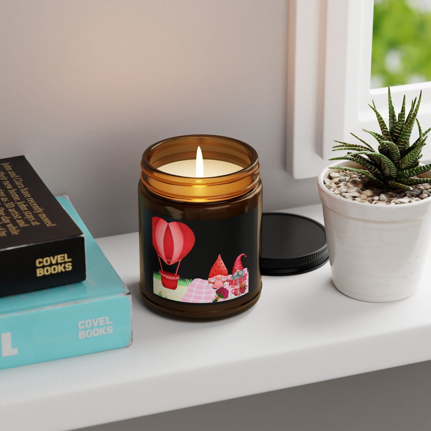 Love is in the Air Valentines Day -Whimsical Hot Air Balloon Scented Soy Candle - Multi-Size Amber Jar