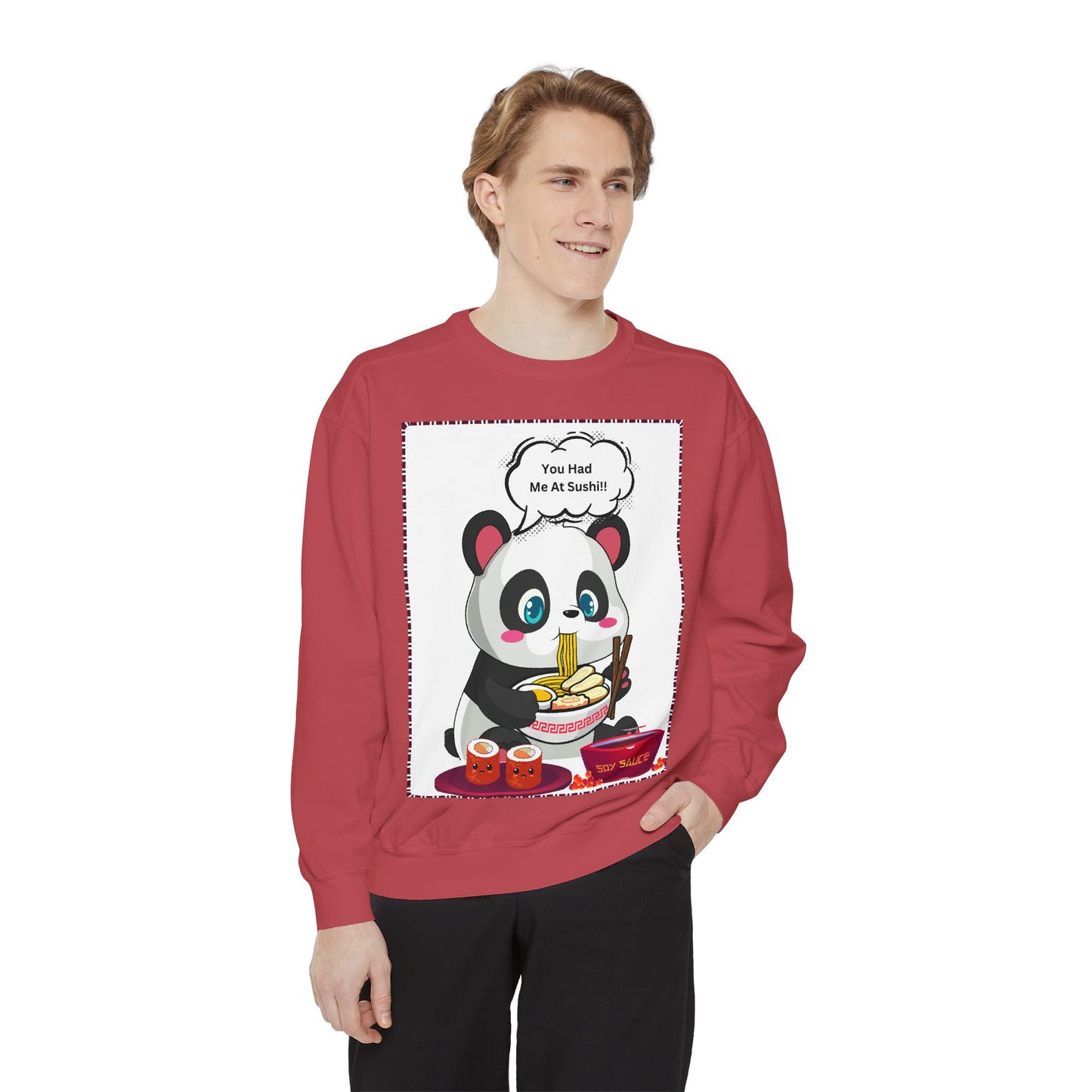 Sushi Lovers- Cute Panda Sushi Sweatshirt - Unisex Garment-Dyed Sweatshirt for Sushi Lovers