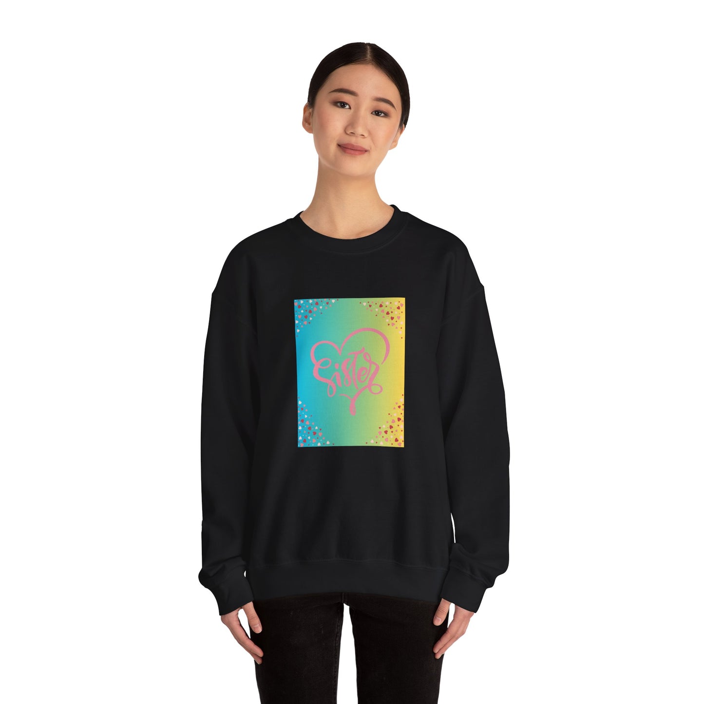 Sister Love Crewneck Sweatshirt - Colorful Heart Design