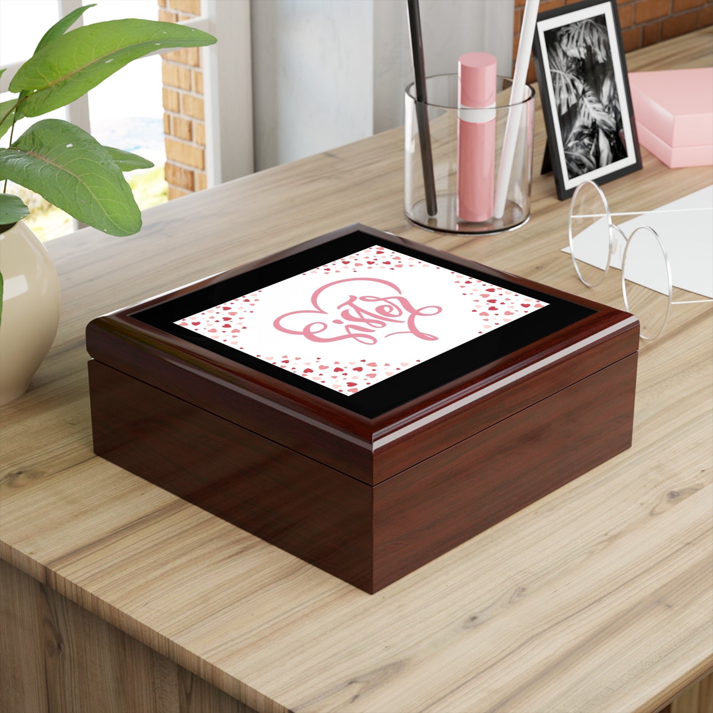 Personalized Sister Jewelry Box with Heart Design