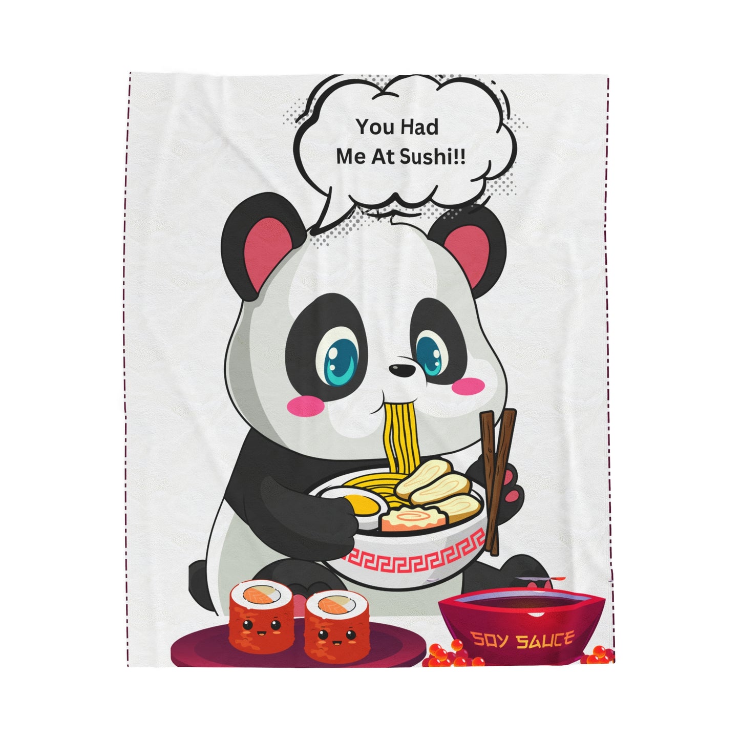 Sushi Lover Cute Panda Plush Blanket - 'You Had Me At Sushi' Design