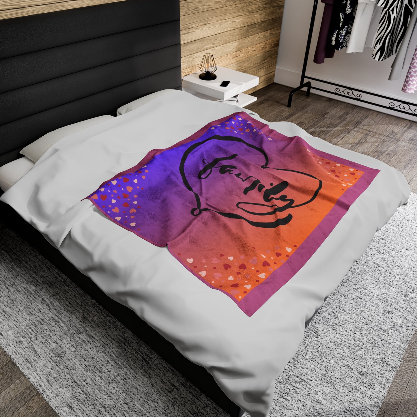 Family Love Velveteen Plush Blanket - Cozy Gradient Heart Design
