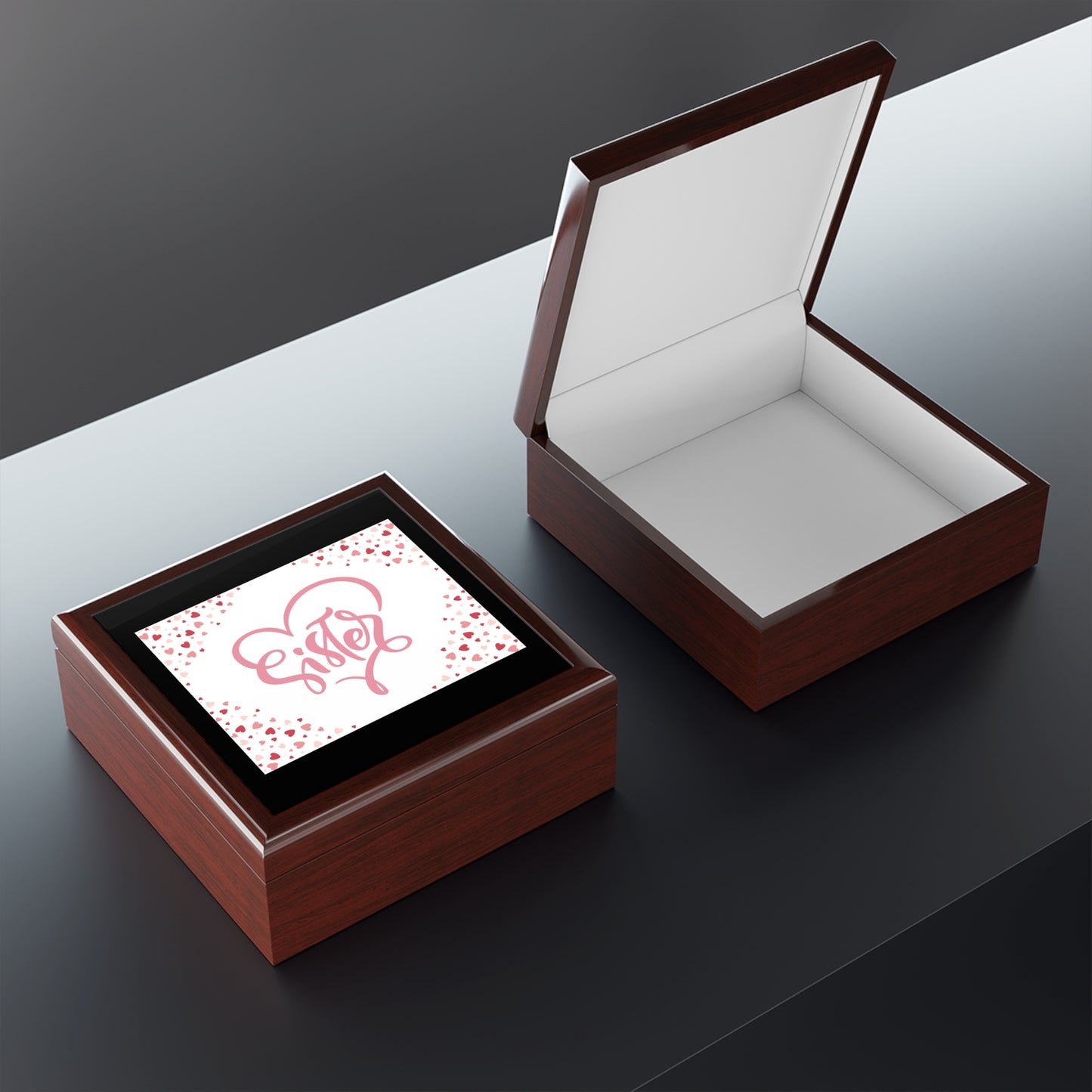 Personalized Sister Jewelry Box with Heart Design
