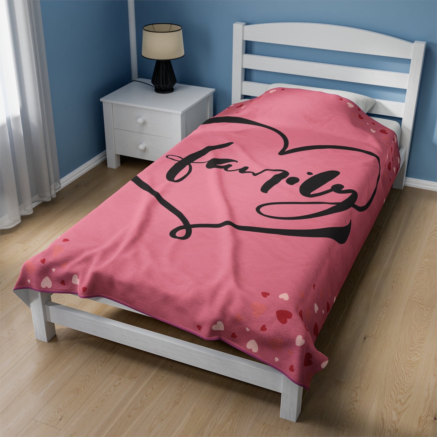 Family Love Cozy Velveteen Plush Blanket - Heart Design