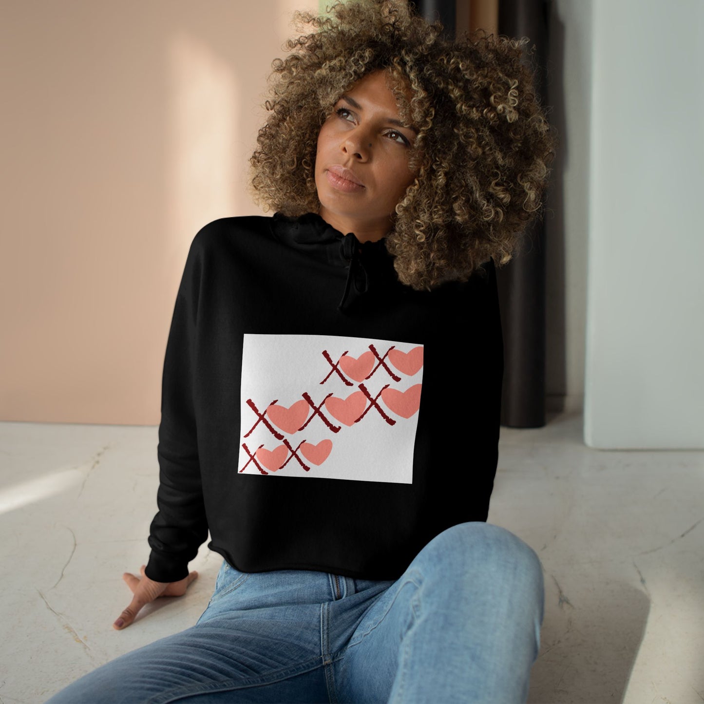 X And Hearts Chic Crop Hoodie with Heart Design - Perfect for Casual Outings & Gifts
