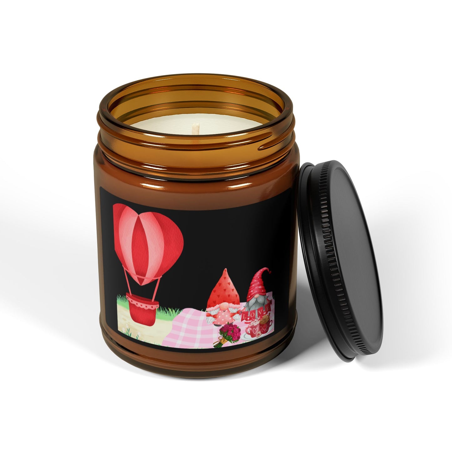 Love is in the Air Valentines Day -Whimsical Hot Air Balloon Scented Soy Candle - Multi-Size Amber Jar