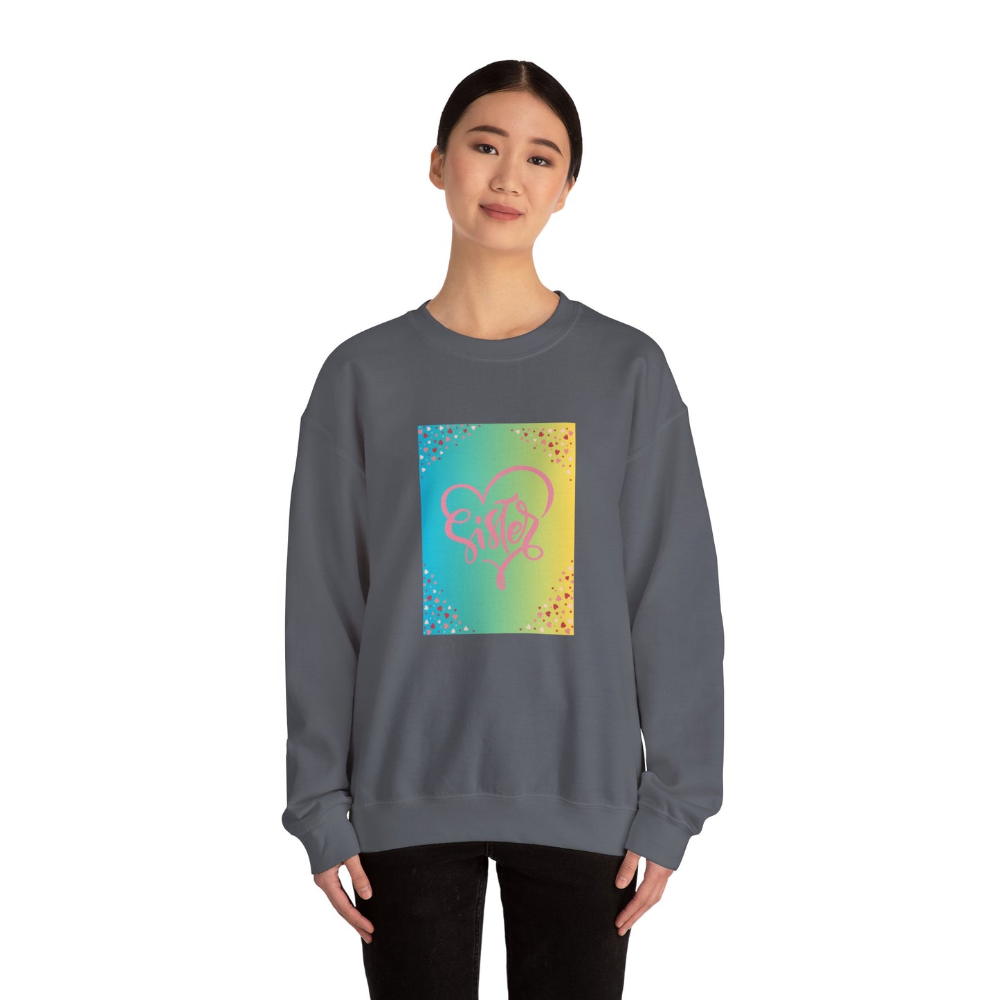 Sister Love Crewneck Sweatshirt - Colorful Heart Design