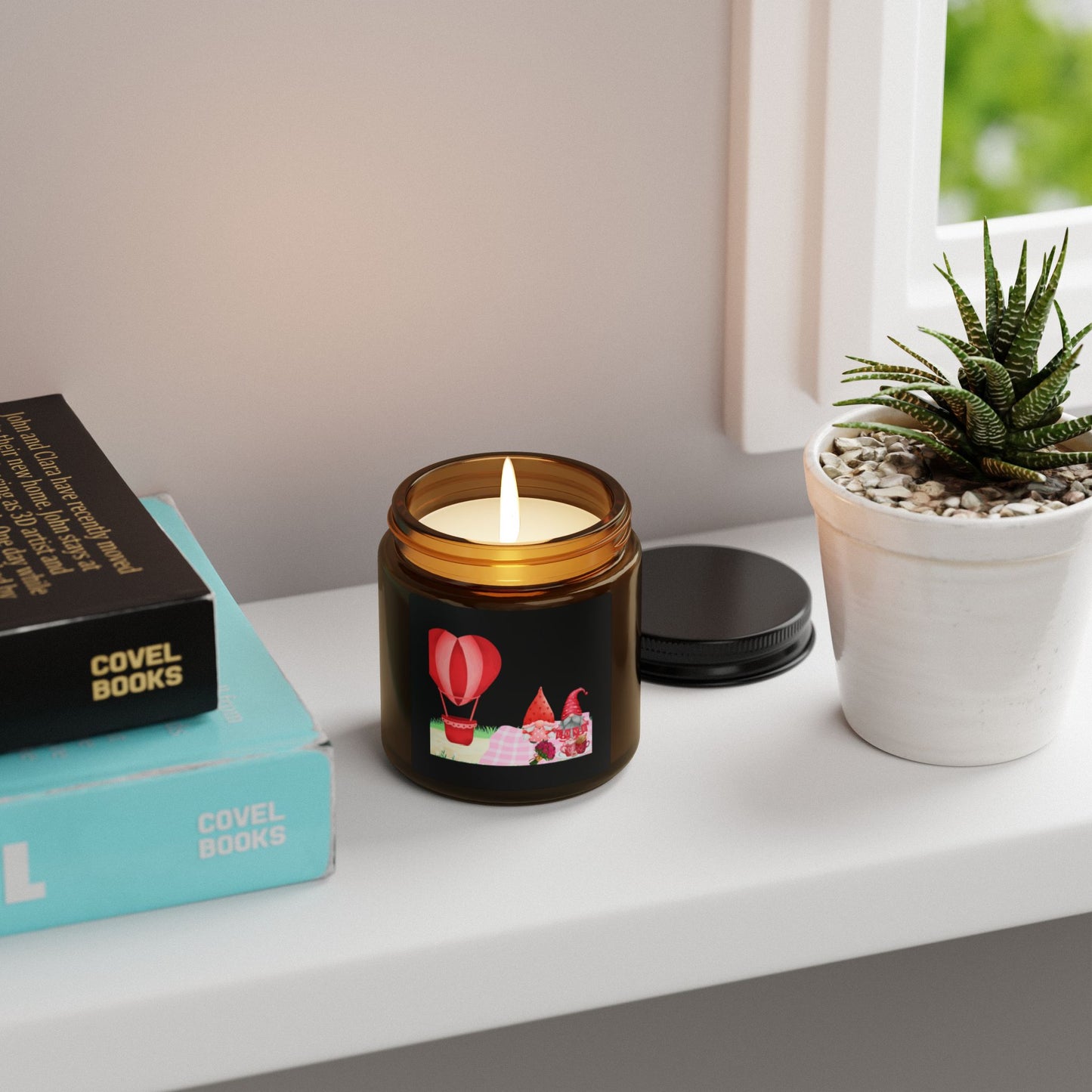 Love is in the Air Valentines Day -Whimsical Hot Air Balloon Scented Soy Candle - Multi-Size Amber Jar