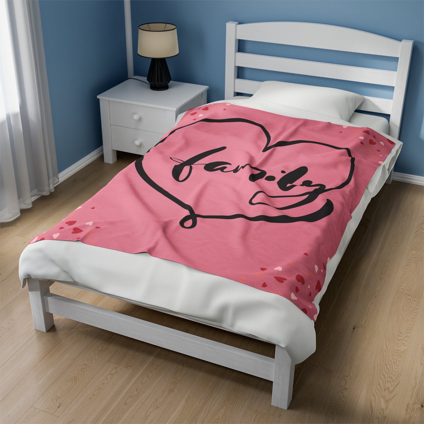 Family Love Cozy Velveteen Plush Blanket - Heart Design