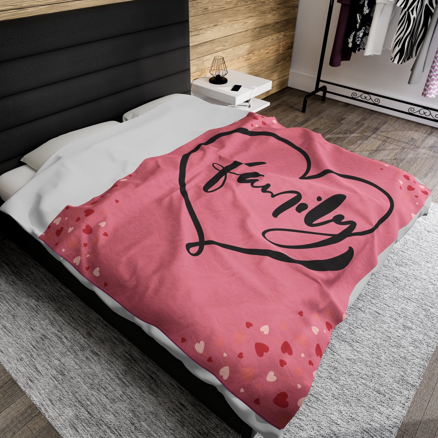 Family Love Cozy  Velveteen Plush Blanket - Heart Design