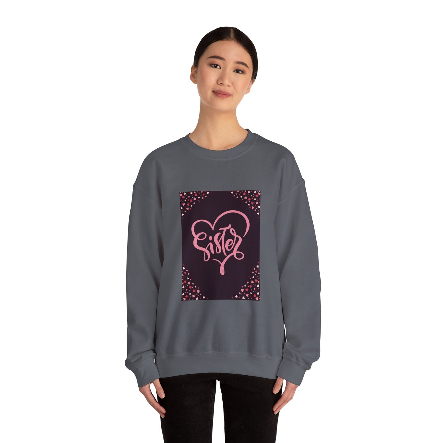 Sister Love Heart Crewneck Sweatshirt - Cozy Gift for Siblings