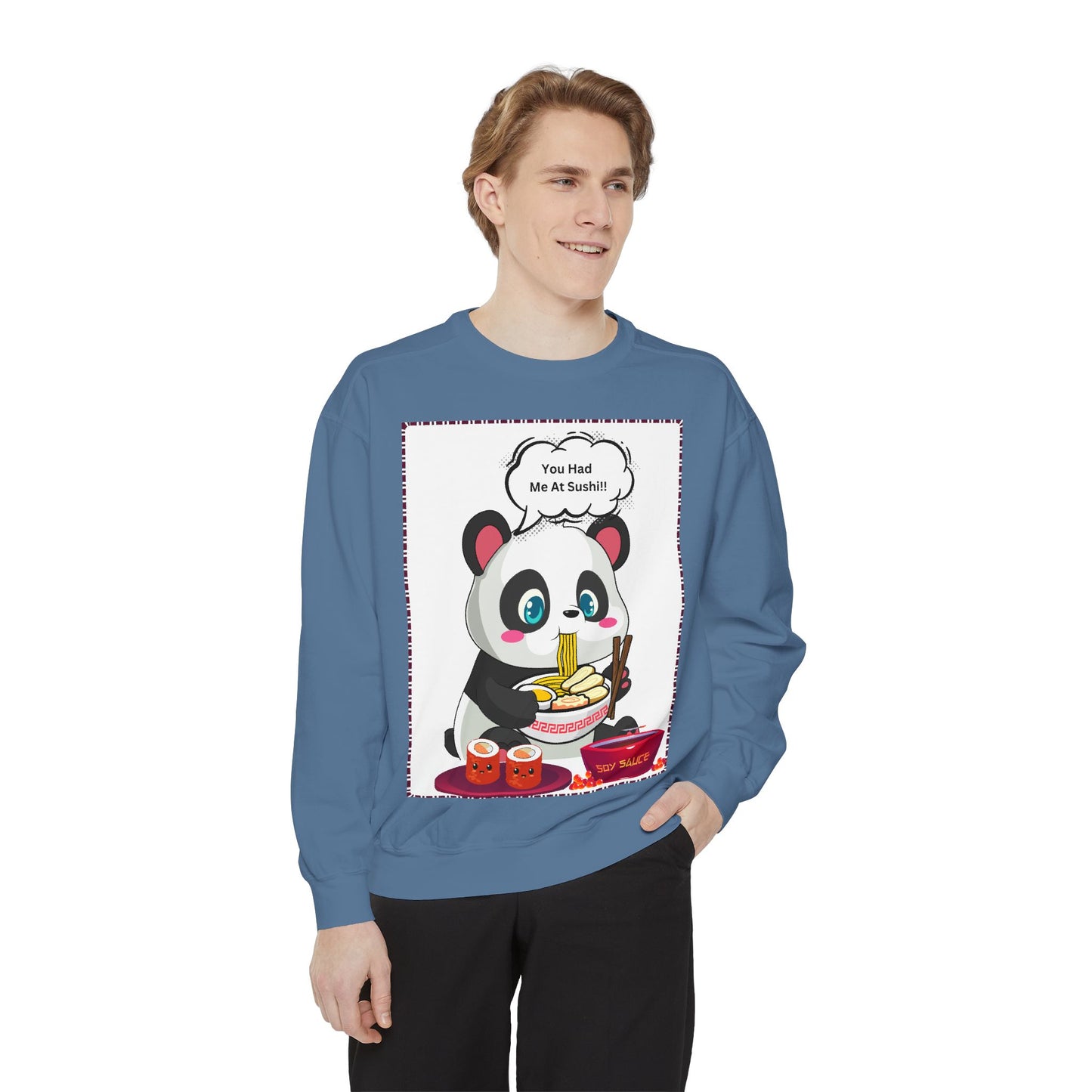 Sushi Lovers- Cute Panda Sushi Sweatshirt - Unisex Garment-Dyed Sweatshirt for Sushi Lovers