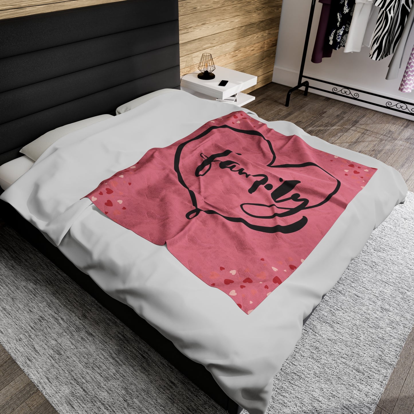 Family Love Cozy  Velveteen Plush Blanket - Heart Design