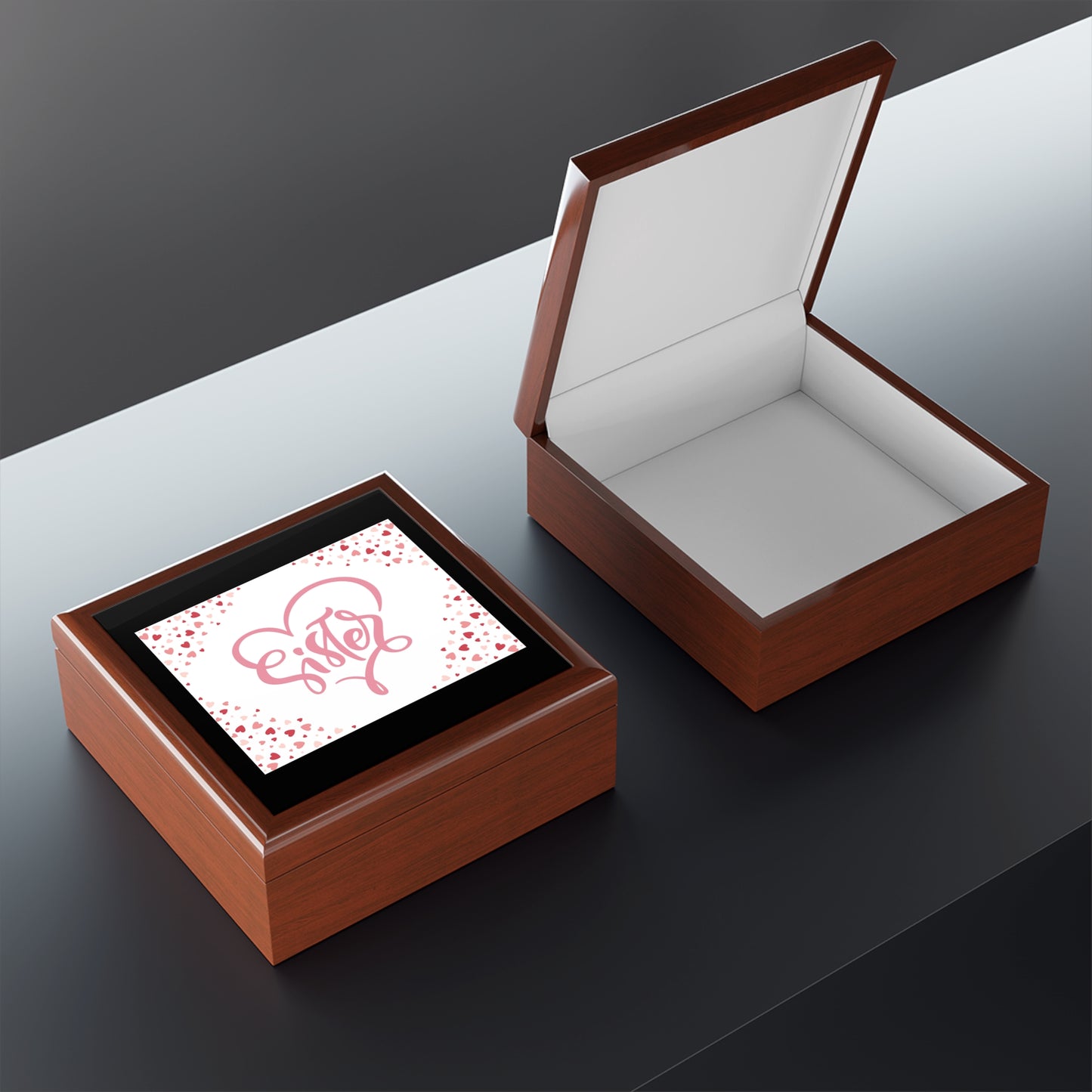 Personalized Sister Jewelry Box with Heart Design