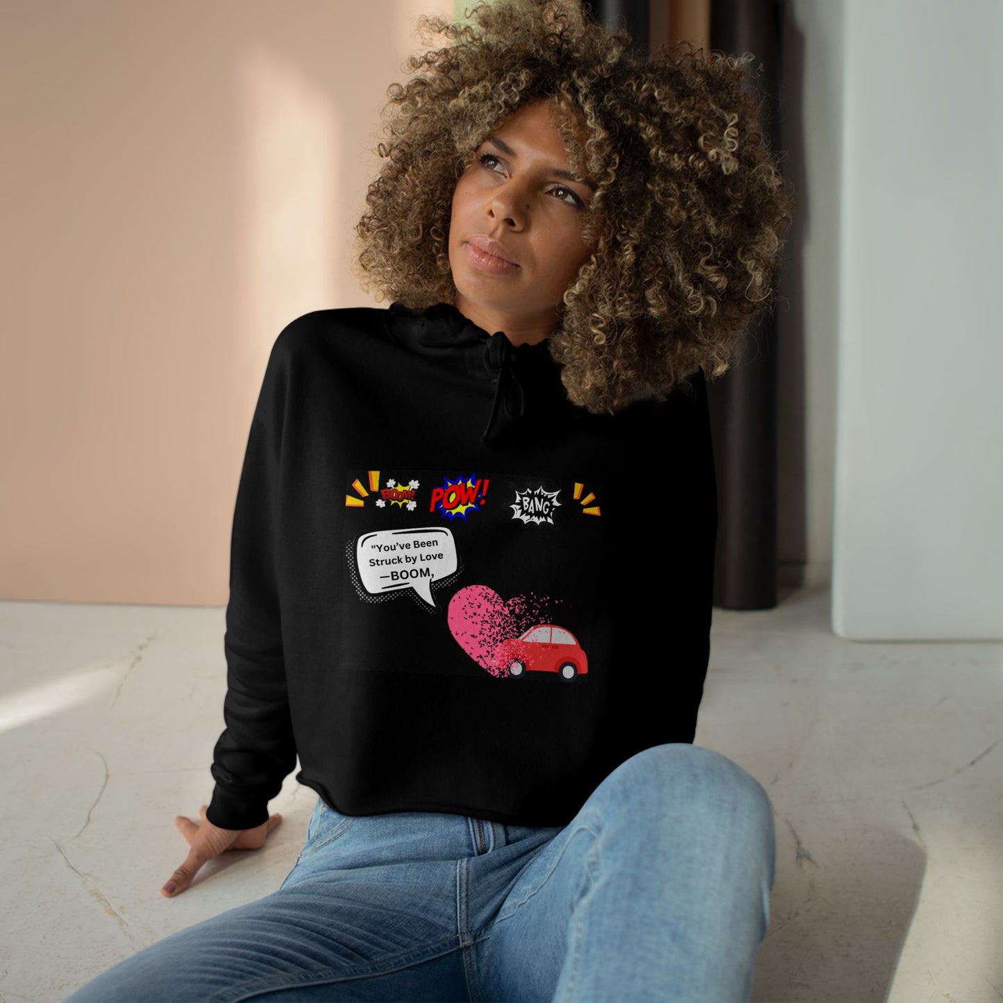 You been Struck by Love-Fun Pop Art Crop Hoodie - Cute Heart Car Design