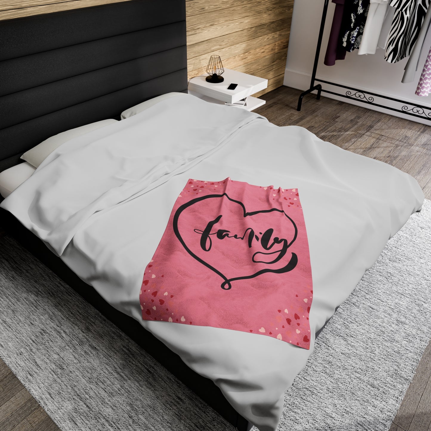 Family Love Cozy  Velveteen Plush Blanket - Heart Design