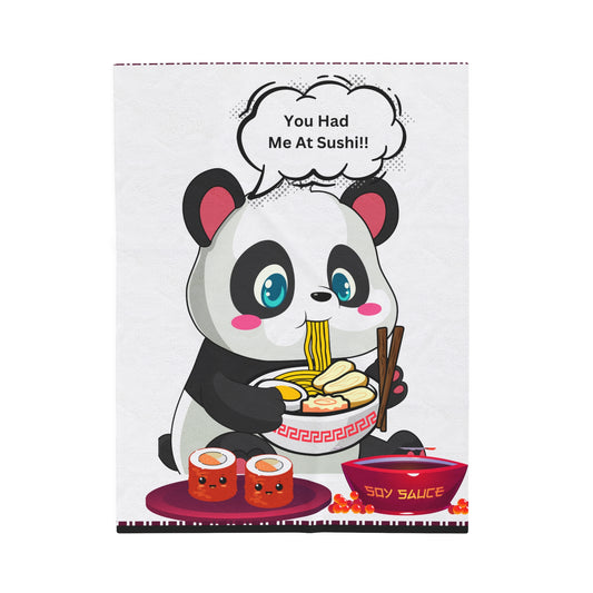 Sushi Lover Cute Panda Plush Blanket - 'You Had Me At Sushi' Design