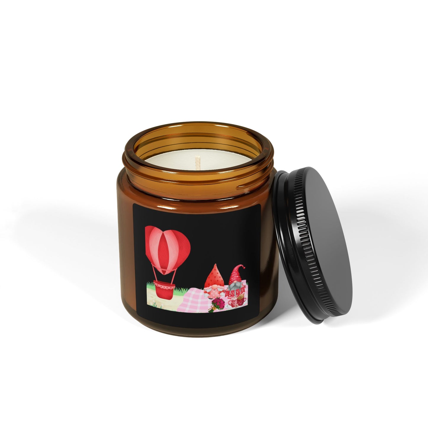 Love is in the Air Valentines Day -Whimsical Hot Air Balloon Scented Soy Candle - Multi-Size Amber Jar