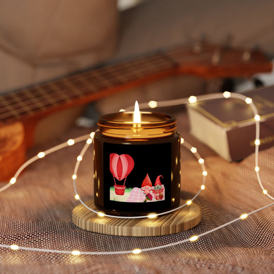 Love is in the Air Valentines Day -Whimsical Hot Air Balloon Scented Soy Candle - Multi-Size Amber Jar