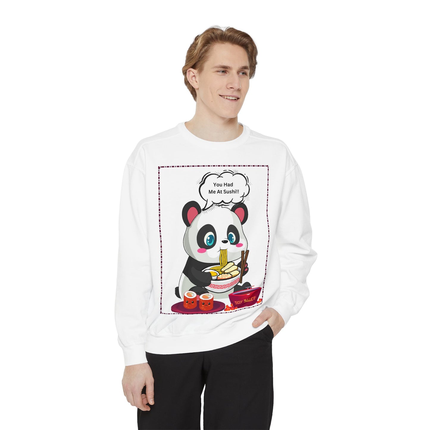Sushi Lovers- Cute Panda Sushi Sweatshirt - Unisex Garment-Dyed Sweatshirt for Sushi Lovers