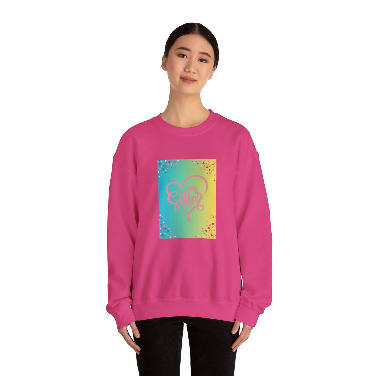 Sister Love Crewneck Sweatshirt - Colorful Heart Design